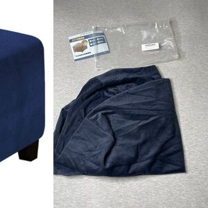 H.VERSAILTEX Real Velvet Plush Rectangular Square Ottoman Cover - Navy Blue